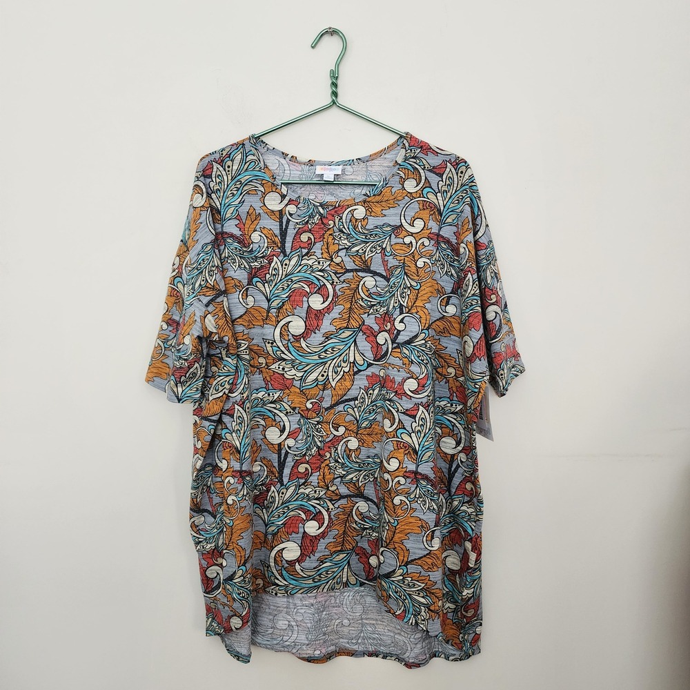 LuLaRoe Irma Tunic Top XL Multicolor Paisley Leaf Print High Short Sleeve 
NWT